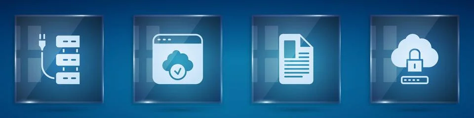 Set Server, Cloud technology data transfer, File document and computing lock 스톡 일러스트