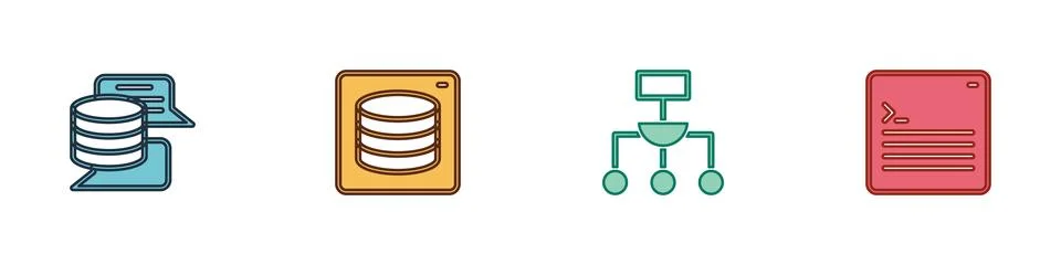 Set Server, Data, Algorithm and Web developer programming code icon. Vector Stock-Illustration