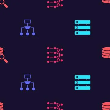 Set Server, Data, Algorithm, Neural network and on seamless pattern. Vector 스톡 일러스트
