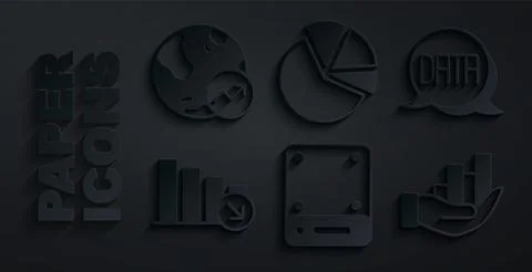 Set Server, Data analysis, Financial growth decrease, Pie chart infographic, and Stock Illustration