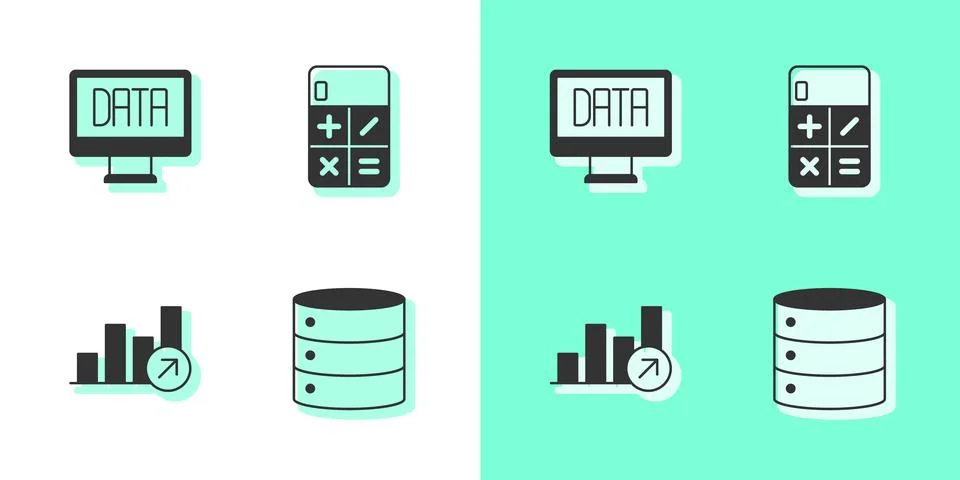 Set Server, Data analysis, Financial growth and Calculator icon. Vector イラスト素材