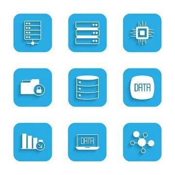 Set Server, Data analysis, Mind map infographic, Financial growth decrease Illustrazione stock