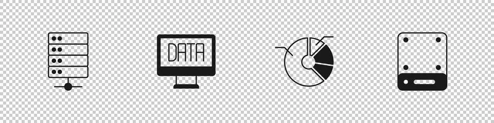 Set Server, Data analysis, Pie chart infographic and  icon. Vector Stock Illustration