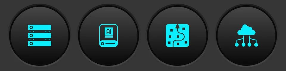 Set Server, Data, Artificial intelligence AI, Neural network and Network cloud Stock Illustration