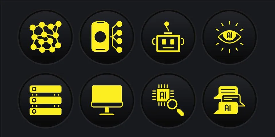 Set Server, Data, Artificial intelligence AI, Computer monitor, Processor CPU Stockillustratie