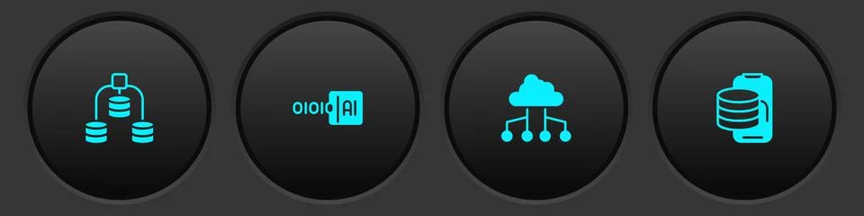 Set Server, Data, Binary code, Network cloud connection and Cloud technology 库存插图