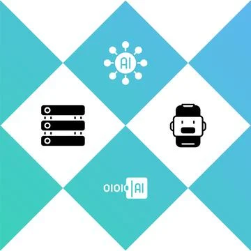 Set Server, Data, Binary code, Neural network and Chat bot icon. Vector イラスト素材