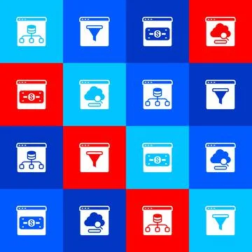 Set Server, Data, Browser window, Online shopping on screen and Cloud technology Stockillustratie