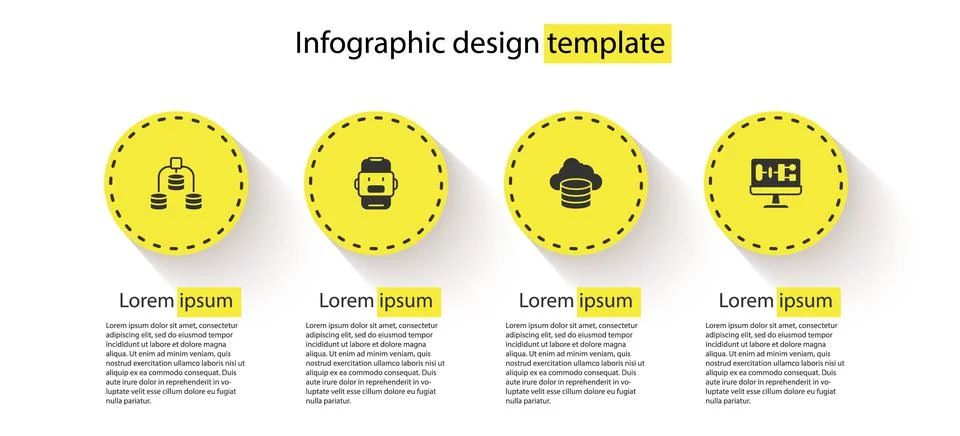 Set Server, Data, Chat bot, Cloud database and Algorithm. Business infographic 스톡 일러스트