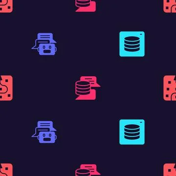 Set Server, Data, Chat bot, and Neural network on seamless pattern. Vector イラスト素材