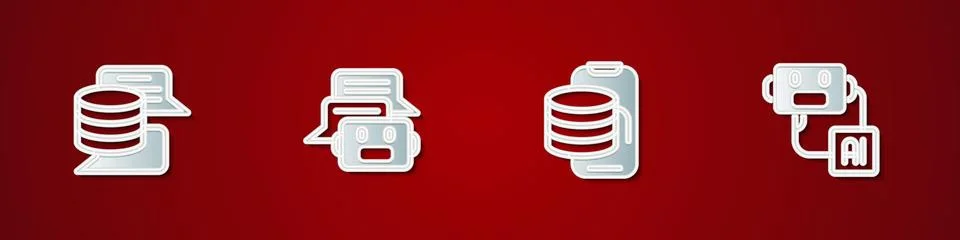 Set Server, Data, Chat bot, Cloud technology data transfer and Artificial Stockillustratie