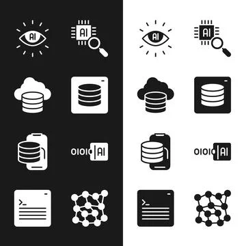 Set Server, Data, Cloud database, Artificial intelligence AI, Processor CPU 스톡 일러스트