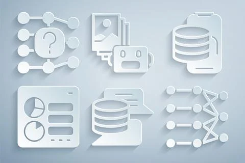 Set Server, Data, Cloud technology data transfer, Computer api interface, Neural Stock Illustration