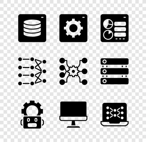 Set Server, Data, Computer api interface, Robot setting, monitor, Neural network 스톡 일러스트