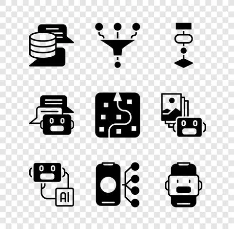 Set Server, Data, Funnel or filter, Algorithm, Artificial intelligence robot 스톡 일러스트