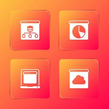 Set Server, Data, Graph chart infographic, Laptop with browser window and Cloud Illustrazione stock