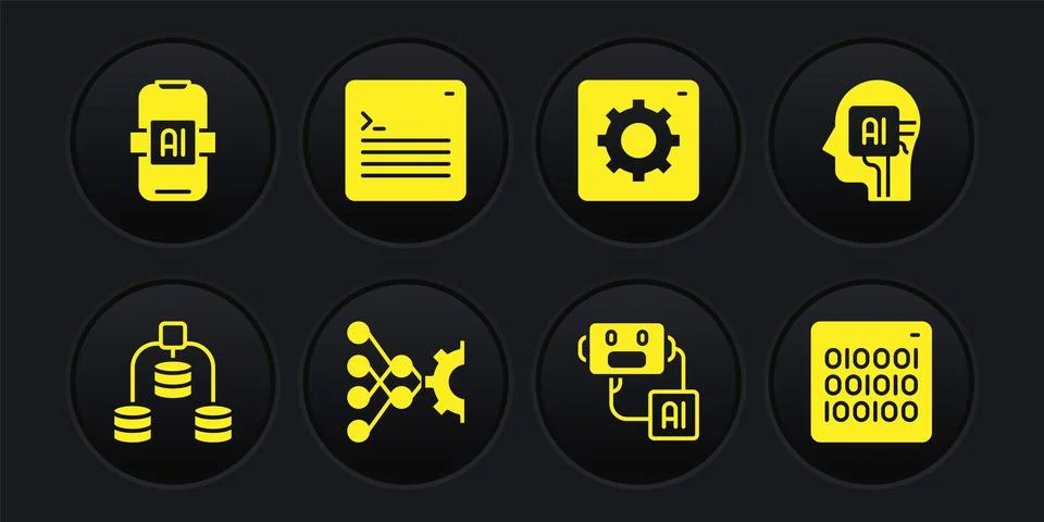 Set Server, Data, Humanoid robot, Neural network, Artificial intelligence Stockillustratie