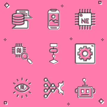 Set Server, Data, Mobile phone, Processor CPU, Algorithm, Computer api interface Stock Illustration