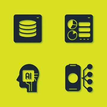 Set Server, Data, Neural network, Humanoid robot and Computer api interface icon Stock Illustration