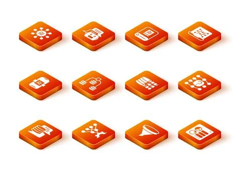 Set Server, Data, Neural network, Artificial intelligence AI, Funnel filter Illustrazione stock