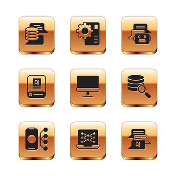 Set Server, Data, Neural network, Computer monitor, Artificial intelligence AI 스톡 일러스트