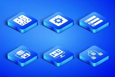 Set Server, Data, Neural network, Algorithm, Artificial intelligence robot,.. Stockillustratie