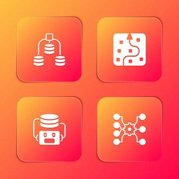 Set Server, Data, Neural network, Artificial intelligence robot and  icon. .. Stock Illustration