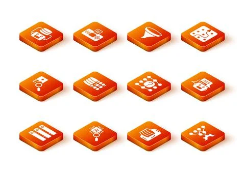 Set Server, Data, Processor CPU, Photo retouching, Binary code, Cloud technology Stock Illustration