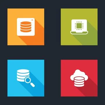 Set Server, Data, Processor CPU,  and Cloud database icon. Vector Stock Illustration