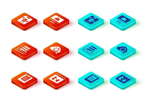 Set Server, Data report, Broken file, Data, Web Hosting, Search cloud computing Stock Illustration