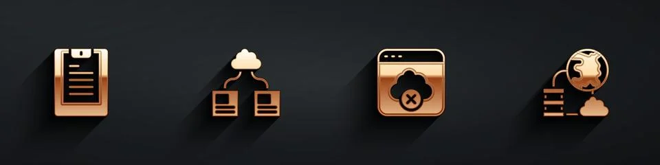 Set Server, Data report, Cloud technology data transfer, Failed access cloud Illustrazione stock