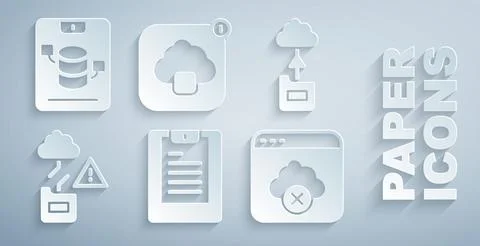 Set Server, Data report, Cloud technology data transfer, Failed access cloud Illustrazione stock
