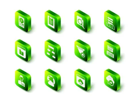 Set Server, Data report, Search concept with folder, Data, Web Hosting, Cloud 스톡 일러스트