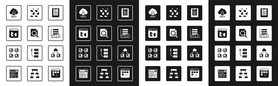 Set Server, Data report, Search concept with folder, Broken file, Cloud イラスト素材