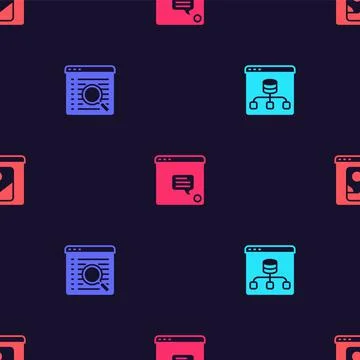 Set Server, Data, Search engine, New chat messages notification and Photo Illustrazione stock