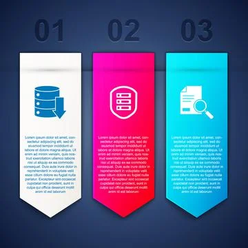 Set Server, Data, Web Hosting, with shield and Document search. Business Illustrazione stock