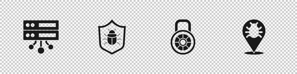 Set Server, Data, Web Hosting, System bug, Safe combination lock and icon Stock-Illustration