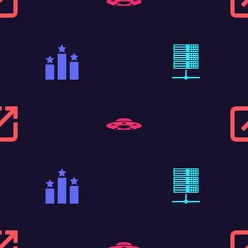 Set Server, Data, Web Hosting, Ranking star, UFO flying spaceship and Open new Stock Illustration