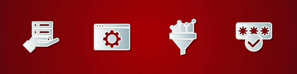 Set Server, Data, Web Hosting, Browser setting, Sales funnel with chart and Stock Illustration