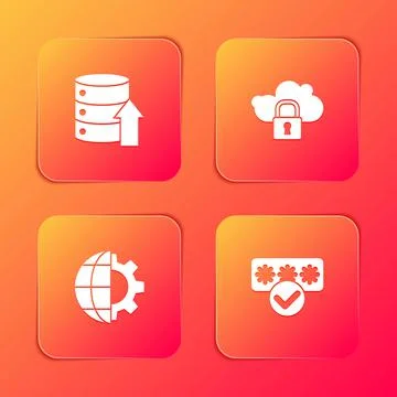 Set Server, Data, Web Hosting, Cloud computing lock, Globe of the Earth and gear Illustrazione stock