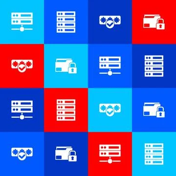 Set Server, Data, Web Hosting, , Password protection and Folder and lock icon Stock Illustration