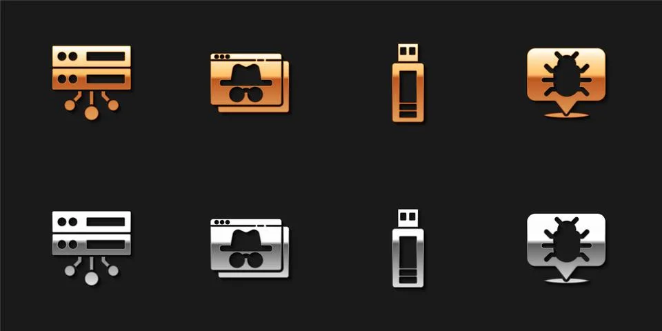 Set Server, Data, Web Hosting, Browser incognito window, USB flash drive and Stock Illustration