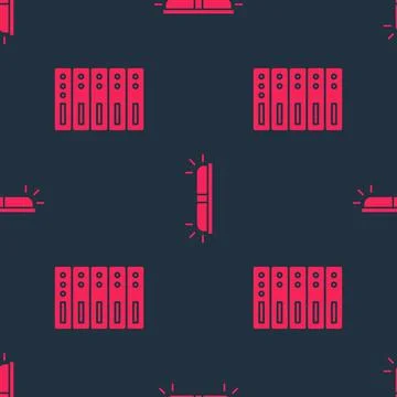 Set Server, Data, Web Hosting and Flasher siren on seamless pattern. Vector Stock Illustration