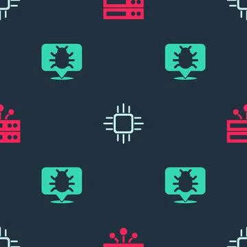 Set Server, Data, Web Hosting, Processor with microcircuits CPU and System bug Stock-Illustration