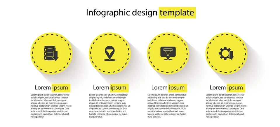Set Server, Data, Web Hosting, Location with sales funnel, and Cost reduction Illustrazione stock