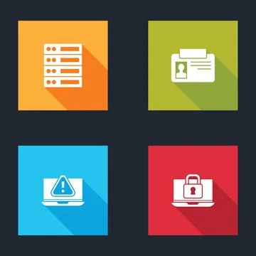 Set Server, Data, Web Hosting, Identification badge, Laptop with exclamation 스톡 일러스트