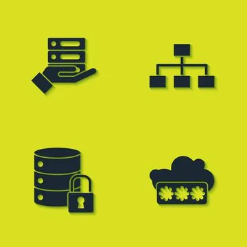 Set Server, Data, Web Hosting, Password protection, security with lock and Illustrazione stock