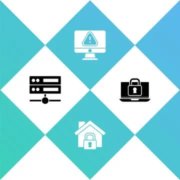 Set Server, Data, Web Hosting, House under protection, Monitor with exclamation Stock Illustration