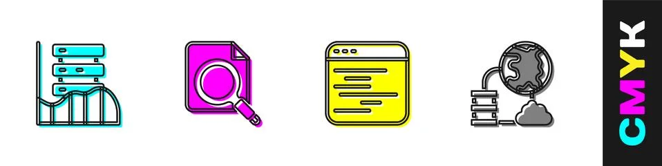 Set Server, Data, Web Hosting, Search concept with folder, Software and Network Stock Illustration