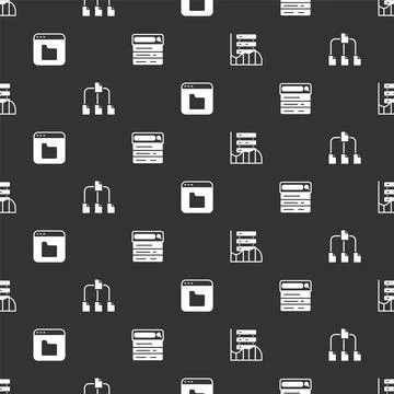 Set Server, Data, Web Hosting, Folder tree, Browser files and Search engine on Stock Illustration